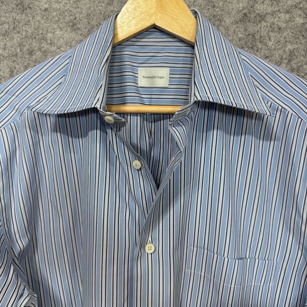 Ermenegildo Zegna dress stripped blue shirt 39/15 1/2 regular fit - Picture 3 of 10